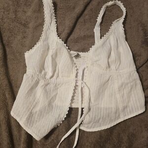 White Sleeveless Top with Lace Trim